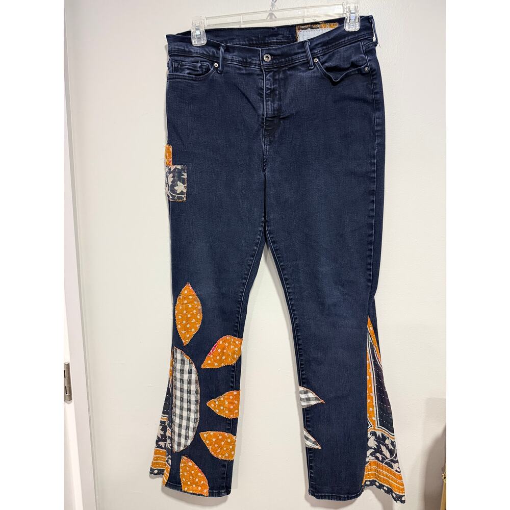 Levis Reworked Custom patchwork Jeans Size 14/34 Black tab Y2K Boho Flare leg